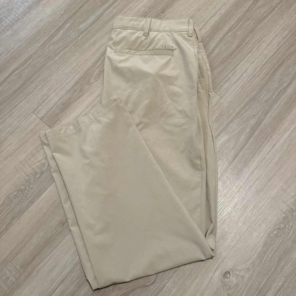 IZOD‎ GOLF Swingflex Core Straight Fit Khaki Pants Tag 38x32 Stretch Watch Pics